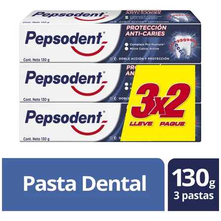 Pasta Dental Protección Anti Caries 3x130gr Pepsodent