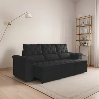 SofĂĄ RetrĂĄtil 3 Lugares 2,10m York Suede Preto Selmer SofĂĄ RetrĂĄtil 3 Lugares 2,10m York Suede Preto Selmer