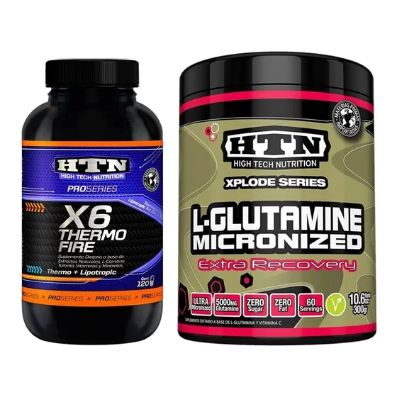 Quemador Grasas X6 Thermo Fire De Htn + Glutamina 300 Grs Htn Recuperador Muscular En Polvo Masa Muscular