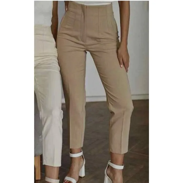 Pantalón Beige De Pliegues