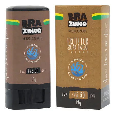 Protetor Solar Facial Brazinco Fps 50 Bastão Resistente Água 14g Bege Escuro