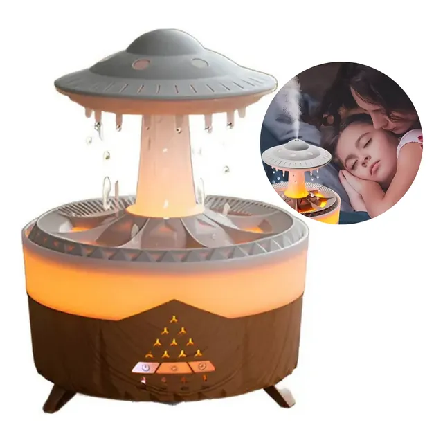 Umidificador Difusor De Nave Espacial Com Gotas De Chuva Led