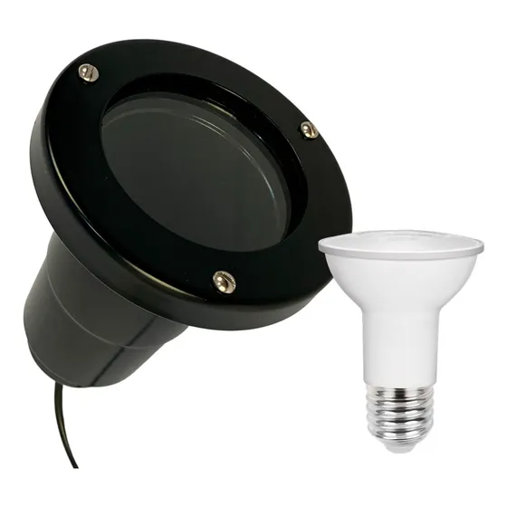 Embutido De Solo Piso Jardim Balizador + Led Par20 Cúpula Preto Estrutura Preto