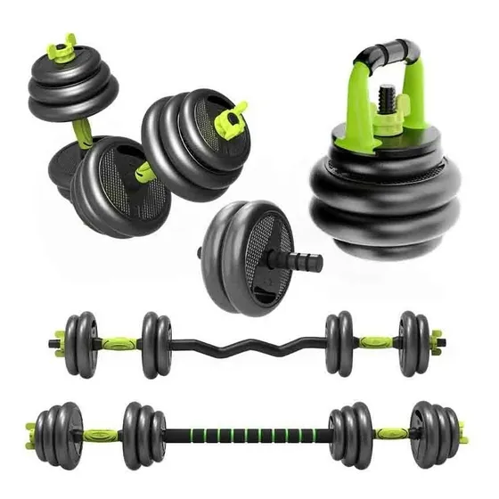 Kit Pesas 40 Kilo Set Convertible Pesa Rusa Barra Larga 80lb Color Negro con Verde