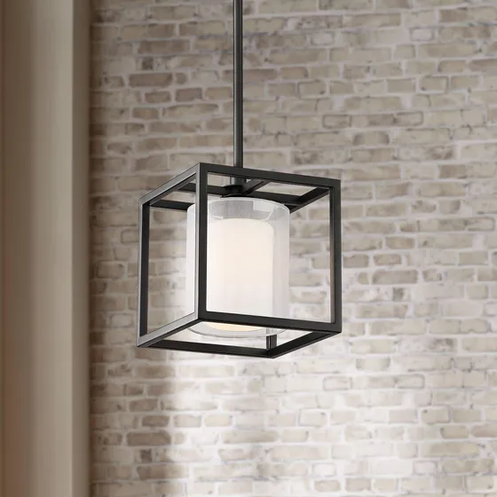 Mini Lampara Colgante Metal Negro Mate 9  Ancho Moderna Casa