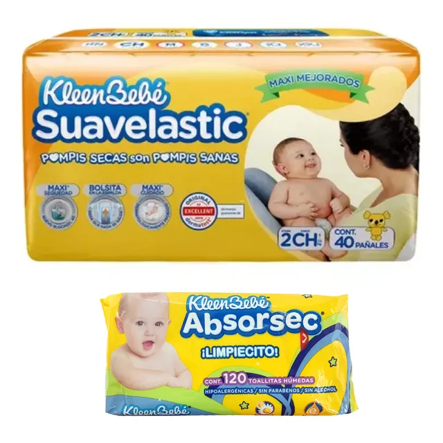 Kit Pañales Klbb Suav Ch 40pz + Toallas Klbb Absorsec 120 Pz