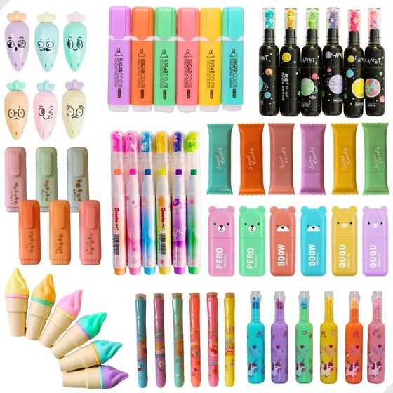 18 Mini Canetas Marca Texto Fofo Fofinhos Carinhas Lindas