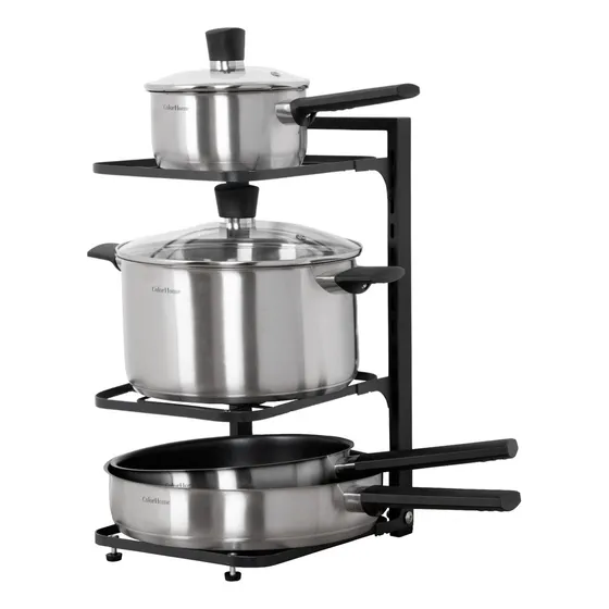 Estante Organizador Para Ollas Y Sartenes De Cocina Con 3 Repisas Ajustable Estructura De Acero Inoxidable Peso Máximo 25.5 Kg Color Negro Colorhome