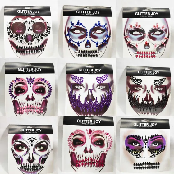 Set De 5 Face Gems Catrina Rostro Ultramo Stickers Pedreria