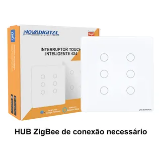 Interruptor Inteligente Zigbee Novadigital 6 Teclas BotÔes Touch 4x4 Tuya Alexa Google Branco 127/220v Interruptor Inteligente Zigbee Novadigital 6 Teclas BotÔes Touch 4x4 Tuya Alexa Google Branco 127/220v