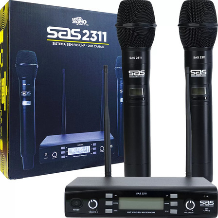 Kit 2 Microfones Sem Fio 200 Canais Santo Angelo Sas2311 Kit 2 Microfones Sem Fio 200 Canais Santo Angelo Sas2311