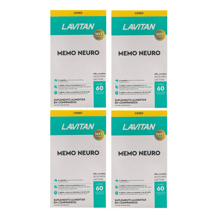 Kit 4 Caixas Lavitan Memo Neuro Polivitamínico 60 Comprimido Sabor Sem Sabor Kit 4 Caixas Lavitan Memo Neuro Polivitamínico 60 Comprimido Sabor Sem Sabor