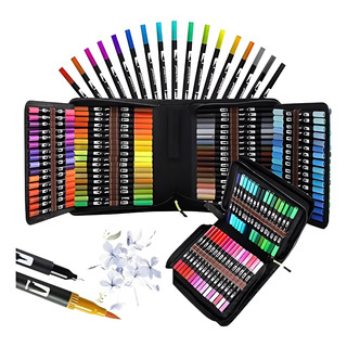 Marcadores Dual Brush 168 Colores, Punta Doble Permanente Negro Marcadores Dual Brush 168 Colores, Punta Doble Permanente Negro