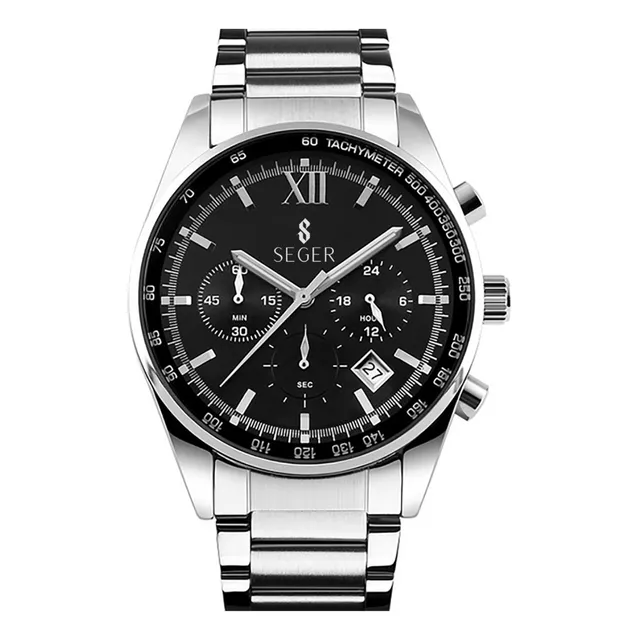 Reloj Hombre Elegante Seger 9096 Fecha Cronografro Acero !