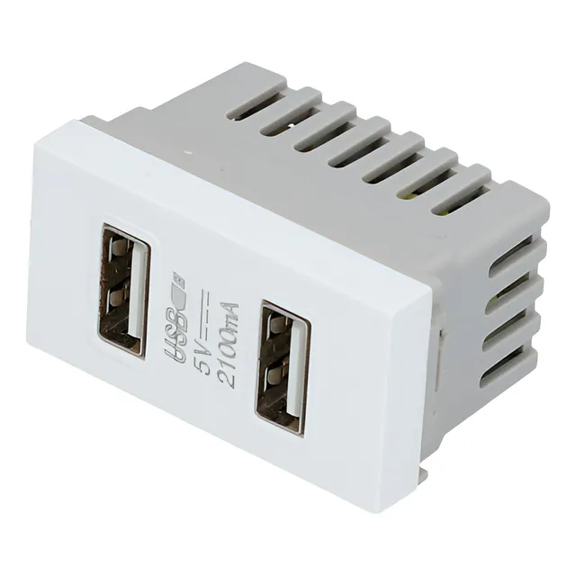 20 Pza Módulo Usb Doble 1/3, Línea Premium, Color Blanco Sur