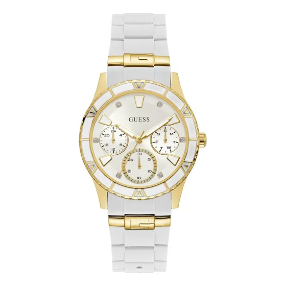 Reloj Guess Silicona Resistente A Manchas, Tono Dorado Y Roj
