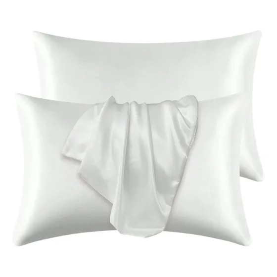 Funda Almohada Satin Saten Tipo Seda Set X2 Unidades Color Blanco Calidad Superior Otec