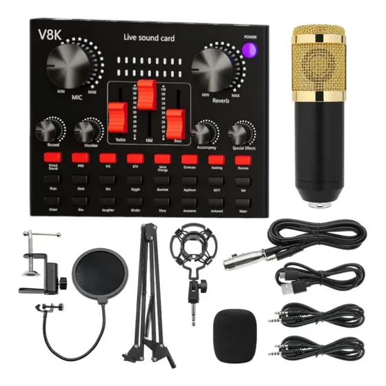 Micrófono Condensador Bm 800 Tarjeta De Sonido V8s Bluetooth