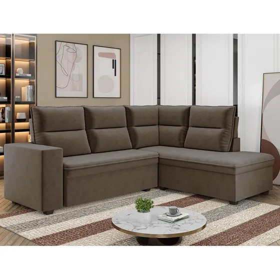 Sofá De Canto Tamanho 220cm X 177cm Arruba Marrom Ccwt