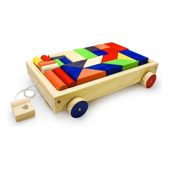 Carro De Arrastre Con 48 Bloques De Madera - Oh Baby!