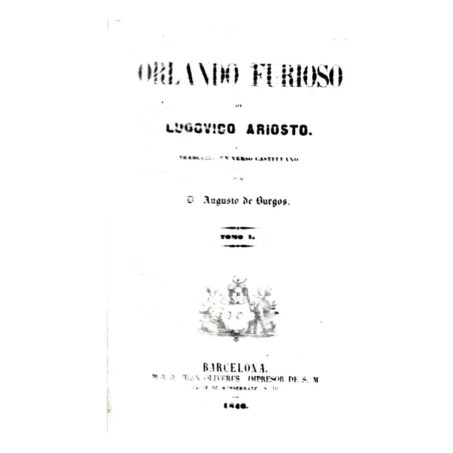 Orlando Furioso Poemas De Ludovico Ariosto Tomo I 1846