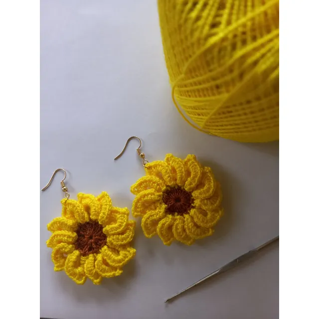 Zarcillos Girasol Tejido A Crochet
