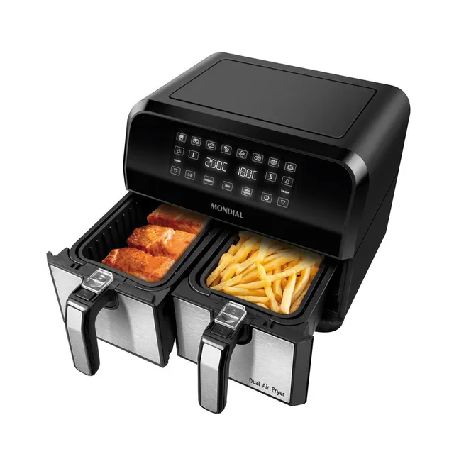 Fritadeira Air Fryer Dual Duplo Cesto 8l Mondial Preto/inox 2000w Afd-01-bi