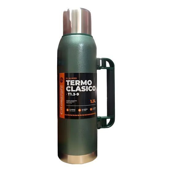 Termo Ac Inoxidable 1.3 Lts Tapon Cebador Verde Frio/calor