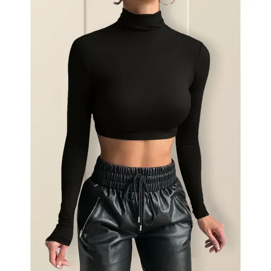 Polera Crop Top / Camisa Manga Larga Algodón  Estilo Beatles