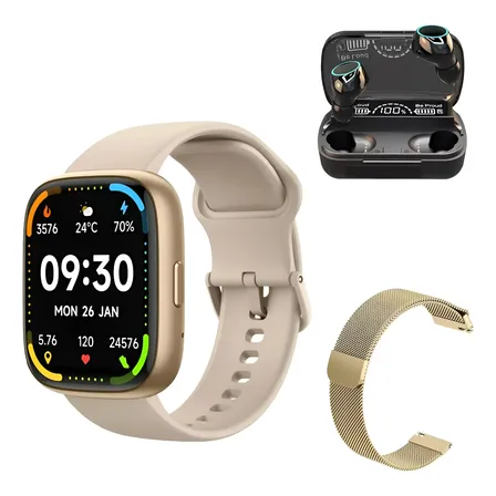 Smartwatch Compatível iPhone 10 A 16 Com Gps Conecta Strava Dourado Bege