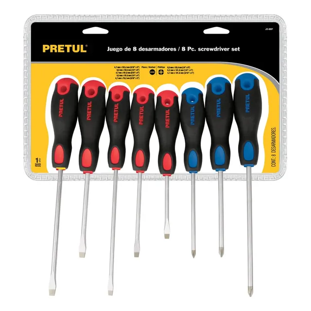 Juego De Desarmadores 8 Pzs Mango Confort Grip Pretul 20219
