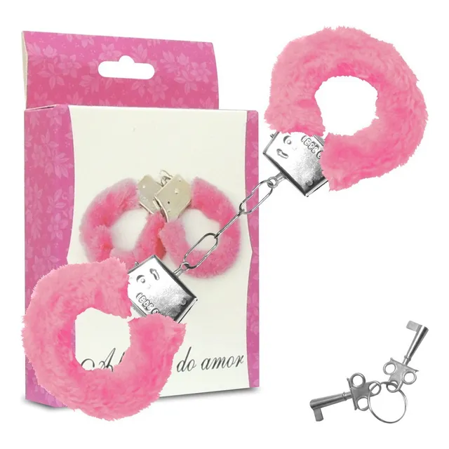 Algema De Metal Com Pelúcia Rosa E Chaves