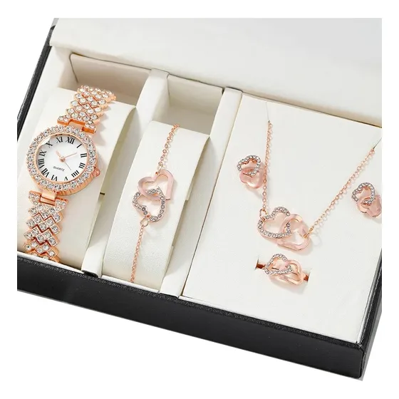 5 Piezas Reloj Con Caja Contiene Pulsera Regalo Para Mujer