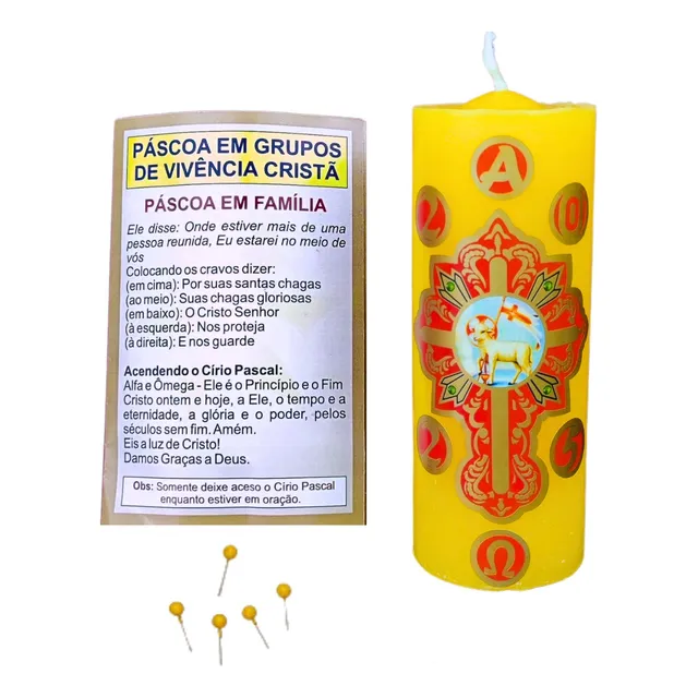 Vela Círio Pascal Da Família - Cordeiro + Folheto - 13x5cm