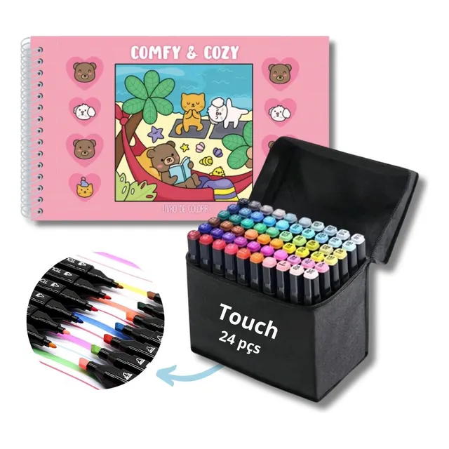 Livro Bobbie Goods E Canetinhas 24 Cores C/ Ponta Dupla