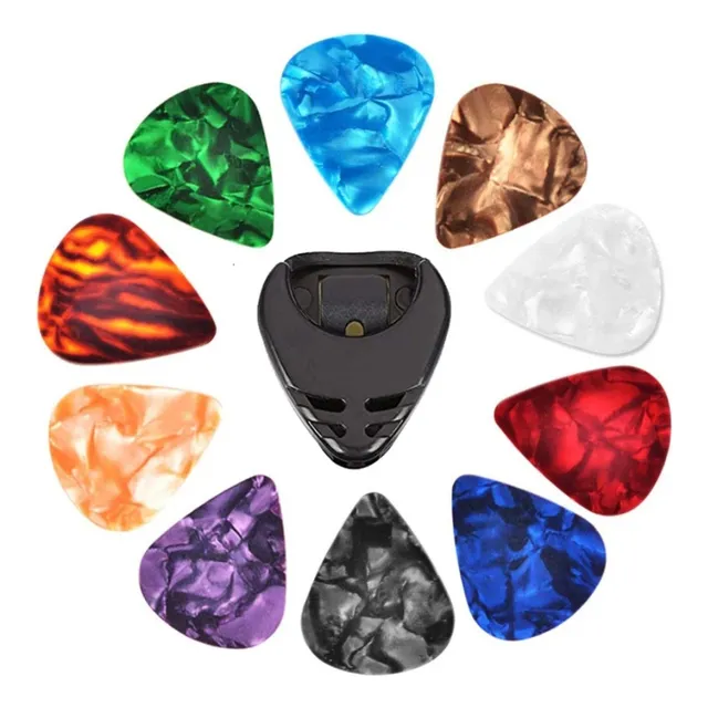 Set X 10 Uñas Picks Púas Para Guitarra Mas Porta Puas
