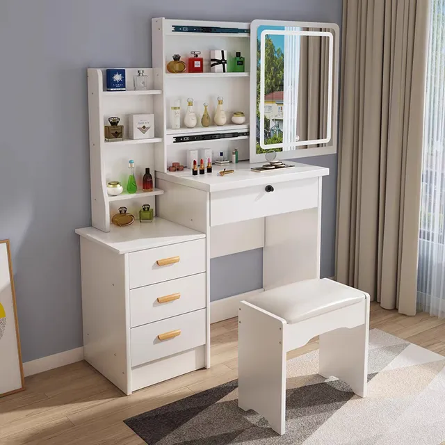 Tocador Led Grande Con Taburete Para El Dormitorio Blanco