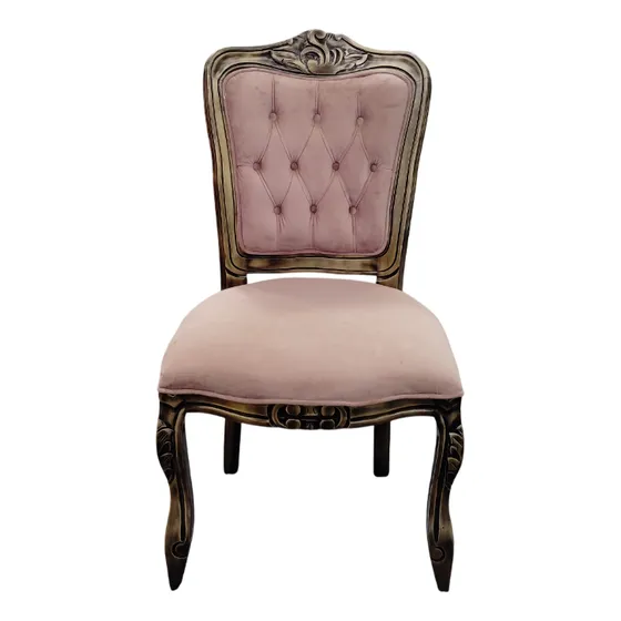 Cadeira Estilo Luiz Xv Em Veludo Rosé Envelhecida 103cm