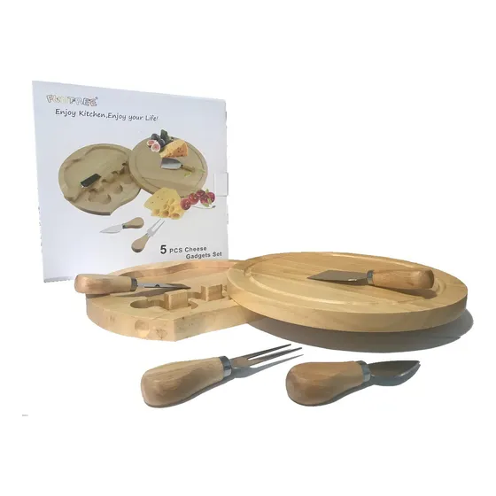 Tabla De Quesos En Madera Con Set X 4 Accesorios Circular