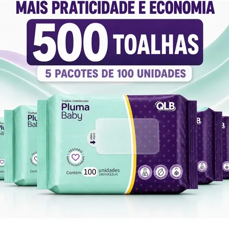Lenços Umedecidos Pluma Baby Com 500 Unidades Cx/5 Pct