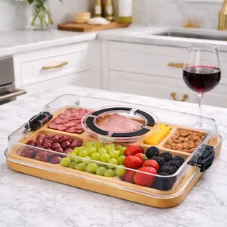 Bandeja De Bambu P/ Frios E Queijos Com Tampa Tabua Grande M Marrom