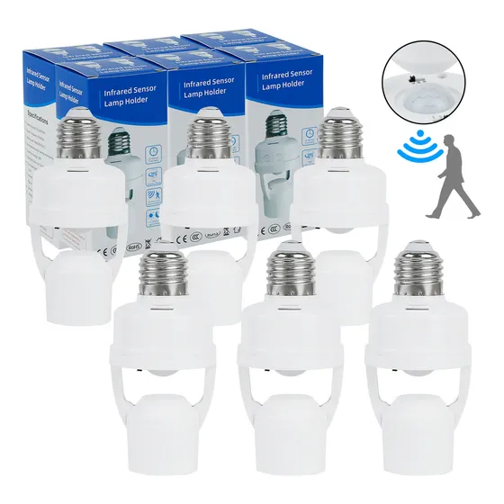 Losaitini Socket Con Sensore De Movimiento 360°y Luminosidad E27 6pzs Interruptor De Retardo De Luz Con Sensor Ajustable 110-240 V Blanco Altura De Instalación 2-3,5 M
