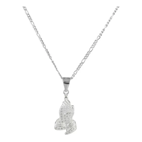 Dije Manos Rezando Plata 925 + Cadena Plata 925