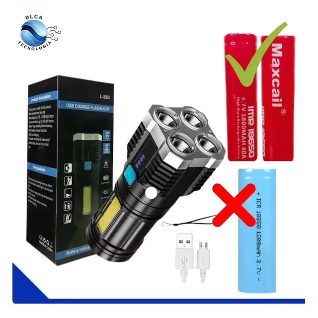 Linterna 200 Lms Recargable Tactica Nueva Bateria De 5800mha