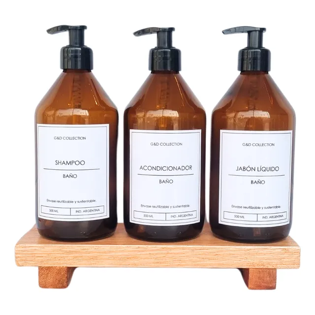 Set X4 Dispenser Shampoo Acondicionador Jabon + Tablita