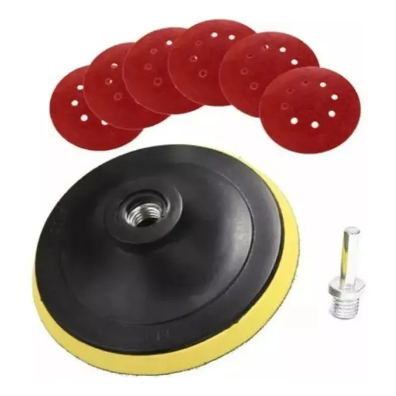 Disco De Velcro Para Esmeril Taladro 180mm Con 5 Lijas Color Negro