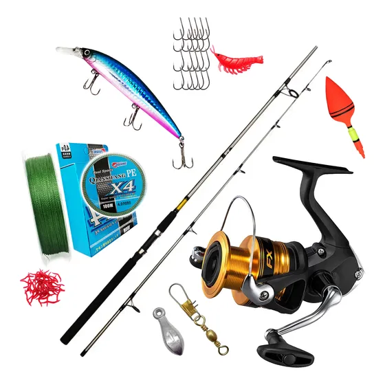 Combo Caña De Pescar Shimano Fx 2.7m Carrete 4000 Accesorios