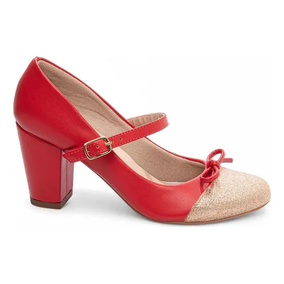Sapato Scarpin Estilo Boneca Mary Jane Com  Laço E Strass