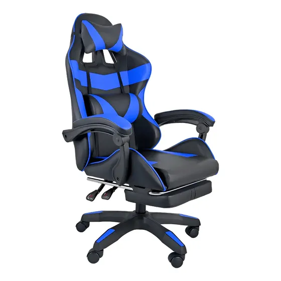 Silla Gamer Ergonomica Giratoria Reclinable Azul Vinil