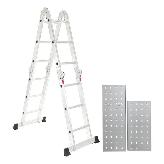 Escalera De Aluminio 4x3 Articulada 12 Escalones + Plataforma Andamio GardenLife